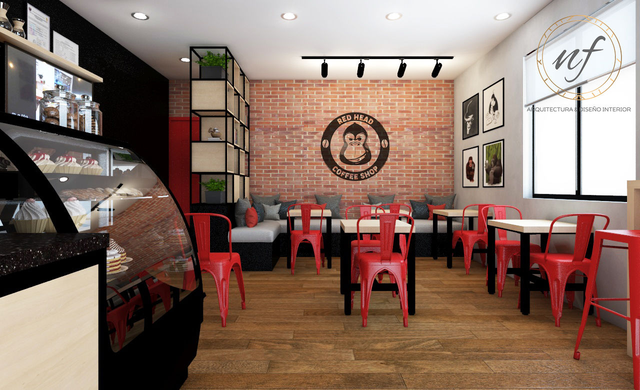 PROYECTO CAFETERIA RED HEAD COFFEE SHOP , NF Diseño de Interiores NF Diseño de Interiores مساحات تجارية مطاعم