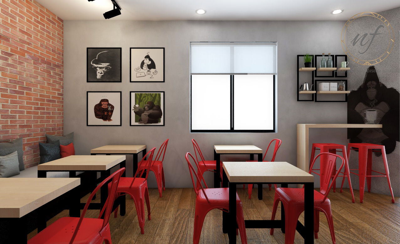 PROYECTO CAFETERIA RED HEAD COFFEE SHOP , NF Diseño de Interiores NF Diseño de Interiores พื้นที่เชิงพาณิชย์ ร้านอาหาร