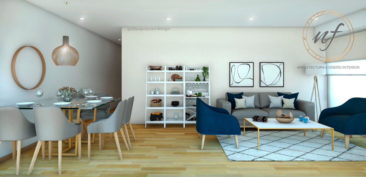 Propuesta Sala y Comedor NF Diseño de Interiores Salones de estilo moderno