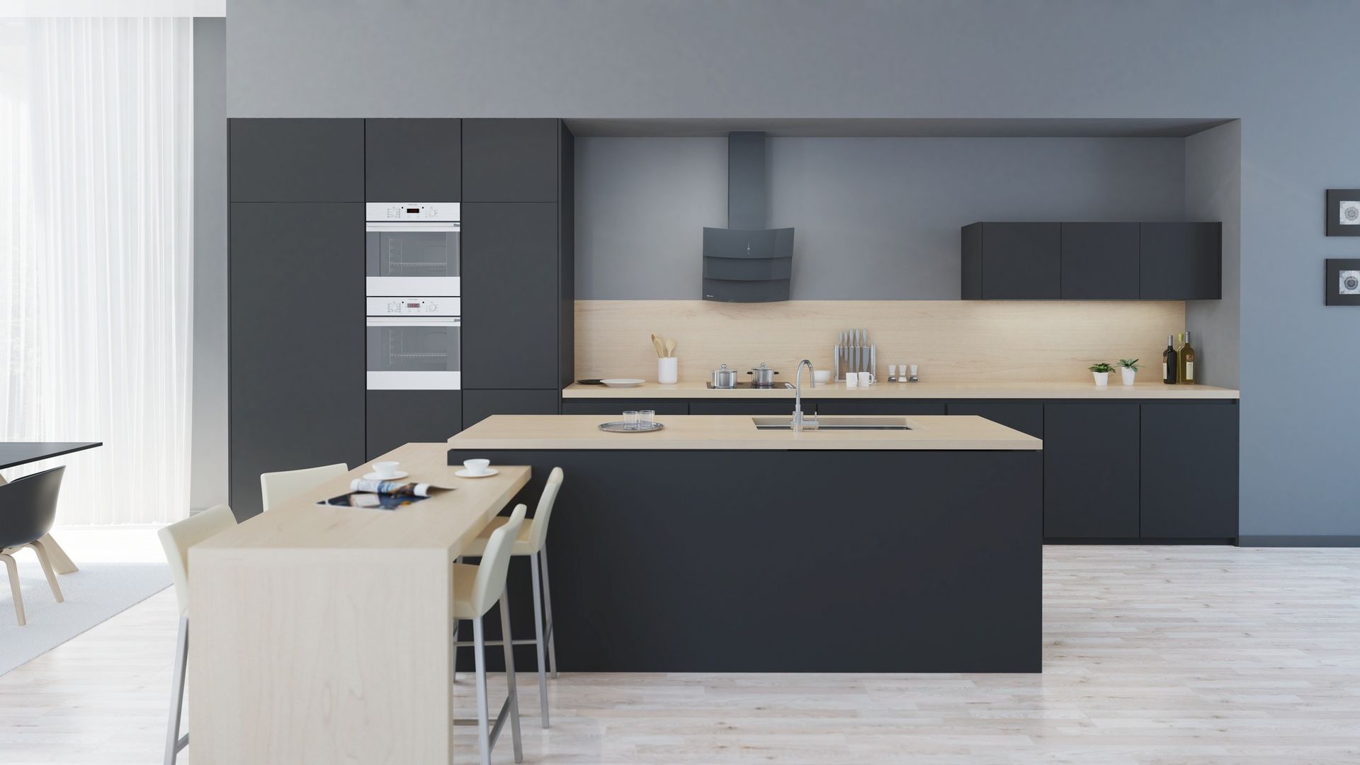 Eleganckie wnętrze z ciemnoszarym okapem VINTIO 60, GLOBALO MAX GLOBALO MAX Modern Kitchen