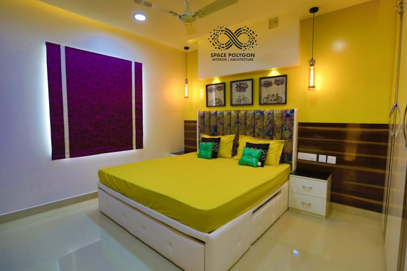3 bhk Apartment design at Pinnacle crest Shollinganallur,OMR Chennai, Space Polygon Space Polygon غرفة نوم