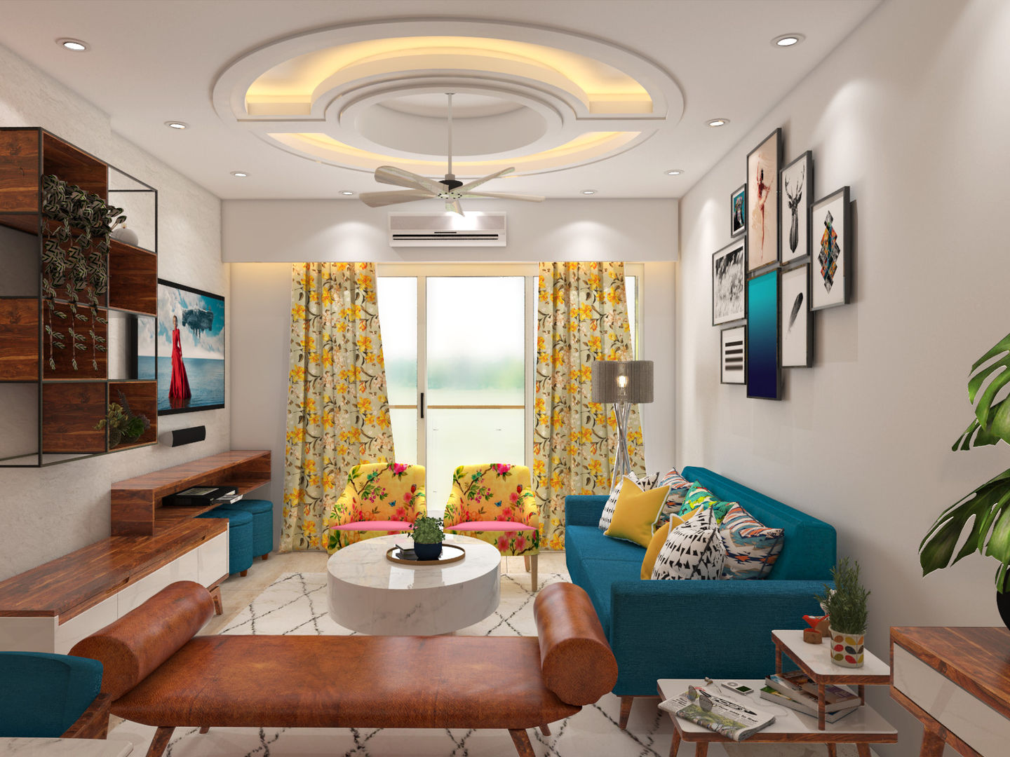 Mid-Century Modern Living Room, Paimaish Paimaish Phòng khách Than củi Multicolored