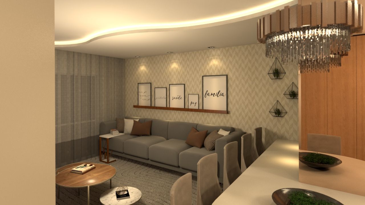 Sala integrada bem aproveitada, Revisite Revisite Modern living room