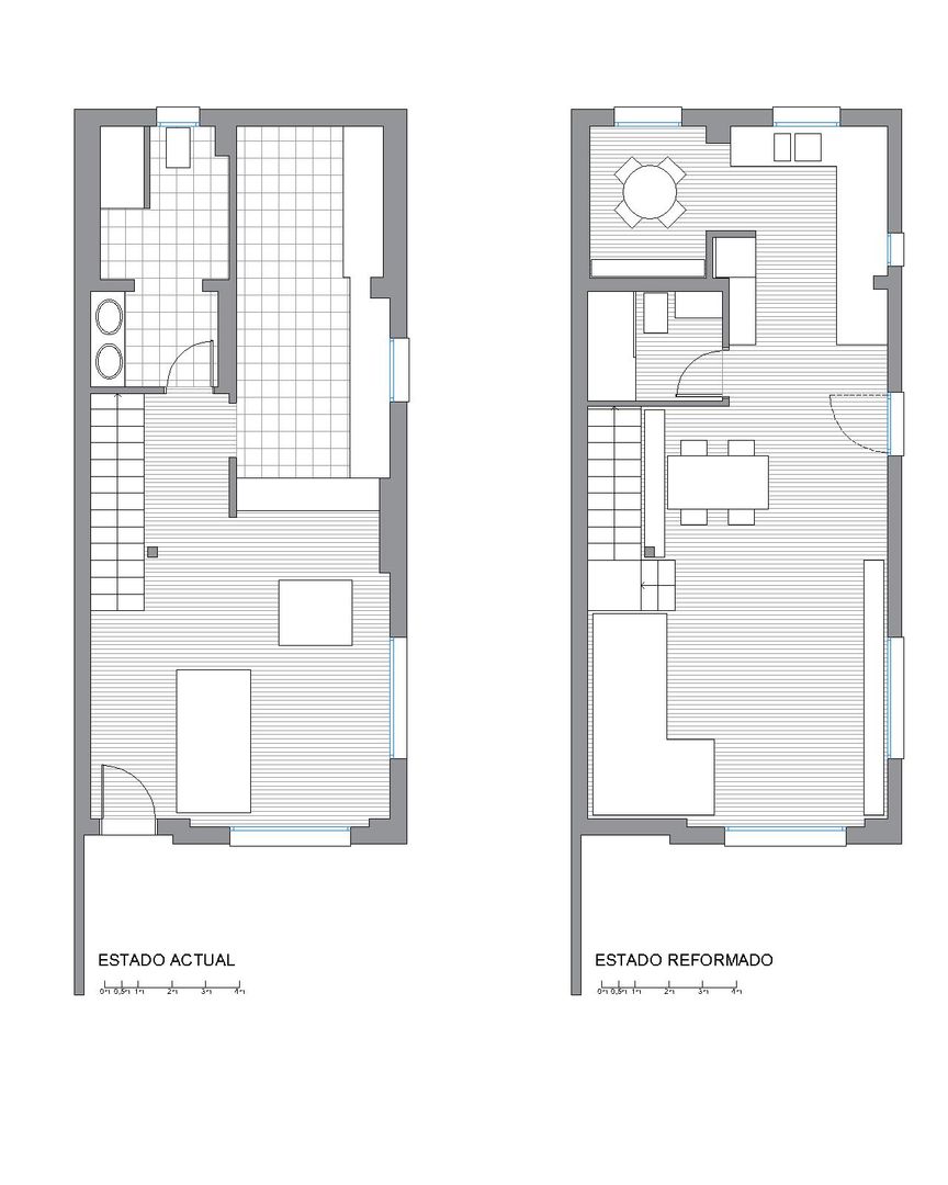 Plano del estado previo y reformado Estudio1403, COOP.V. Arquitectos en Valencia