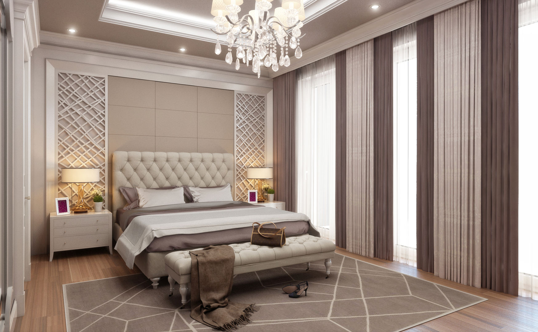 Master Bedroom / Bilgah Villa Sia Moore Archıtecture Interıor Desıgn Cuartos pequeños Madera maciza Multicolor sia moore,turnkey project,fitout contractor,architectural,luxury design,amazing,designer,design,interior design,eclectic design,best design,perfect