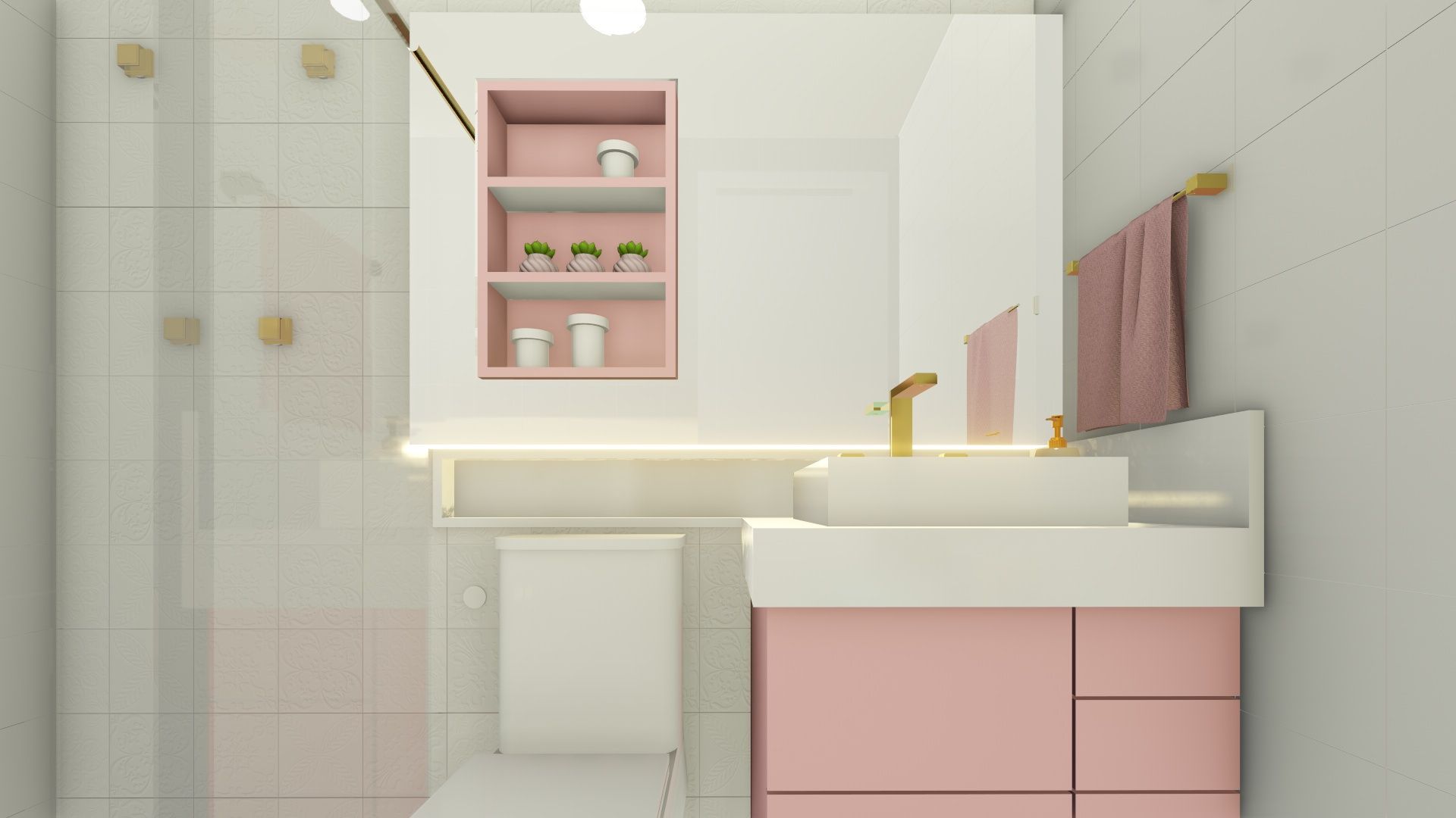 Apartamento de Cobertura com Terraço, Joana Rezende Arquitetura e Arte Joana Rezende Arquitetura e Arte Banheiros modernos rosa e branco,banheiro pequeno,banheiro branco
