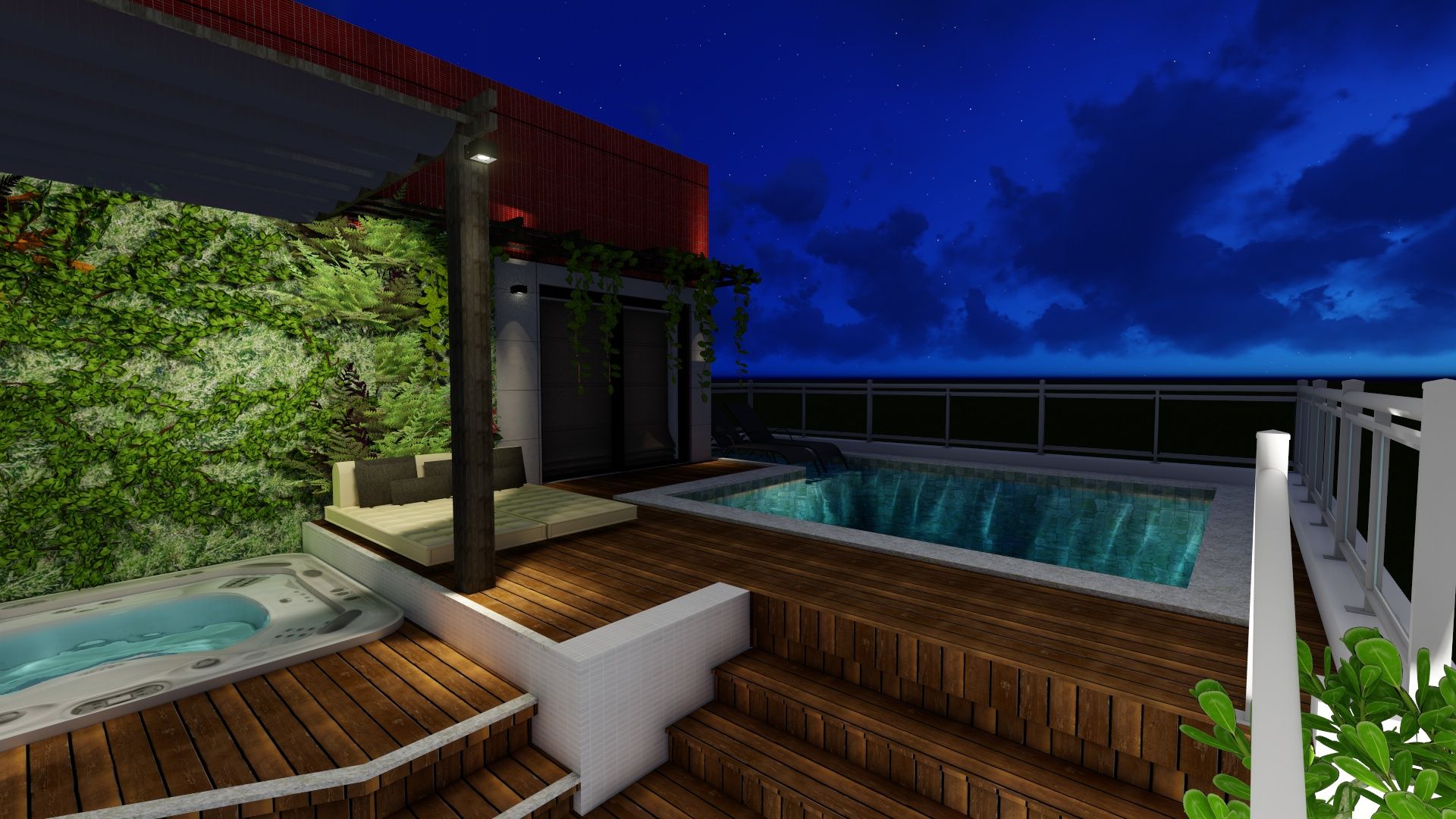 Terraço com vista da piscina Joana Rezende Arquitetura e Arte Varandas, marquises e terraços modernos