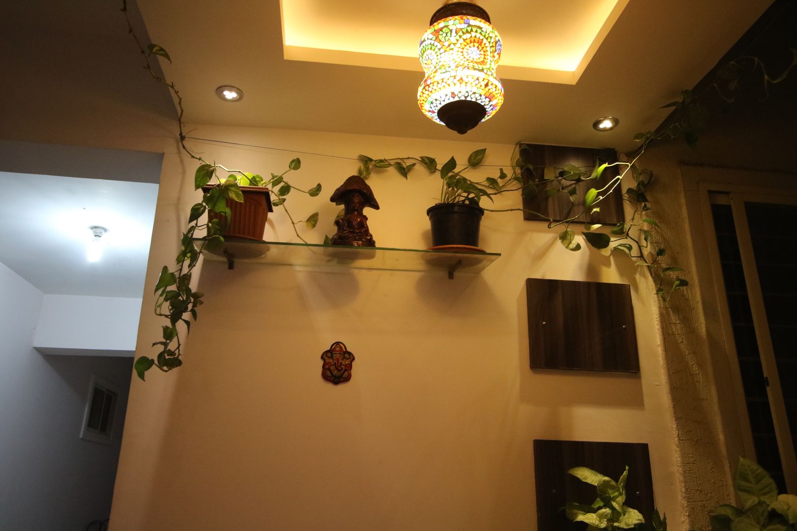 Elegant Corridor Space with Green Plants and Decorative Light Enrich Interiors & Decors Asian style corridor, hallway & stairs