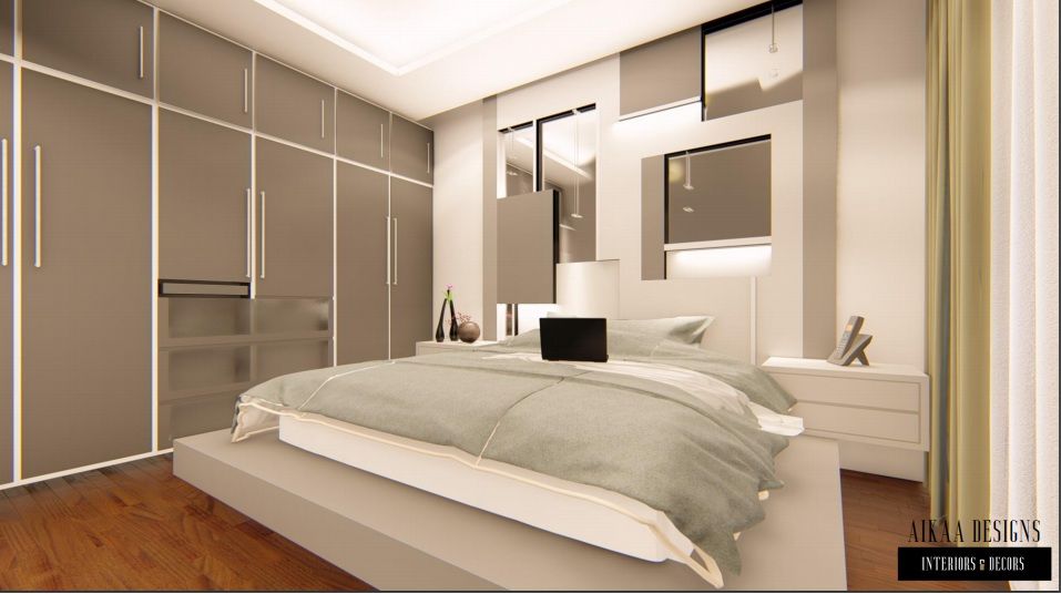 Luxurious 3 BHK Interiors at Chennai, Aikaa Designs Aikaa Designs غرفة نوم أبلكاش