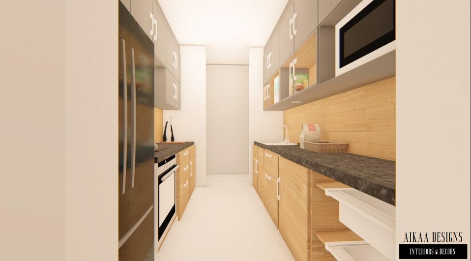 Luxurious 3 BHK Interiors at Chennai, Aikaa Designs Aikaa Designs Built-in kitchens Plywood