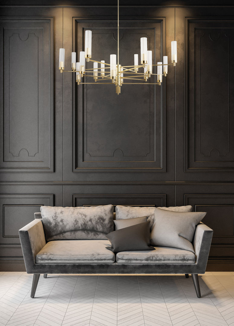 Contemporary Gold Brass Luxury Chandelier SETI 8 Arms Glass Lamp Shade homify Dormitorios infantiles Cobre/Bronce/Latón