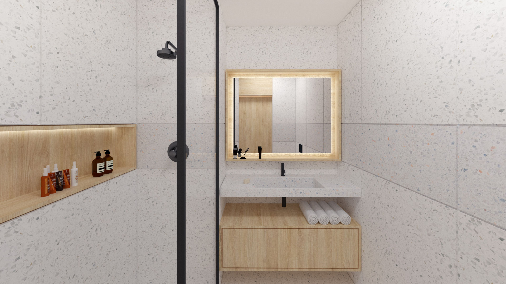 Reforma integral minimalista de baño POA Estudio Arquitectura y Reformas en Córdoba Baños de estilo minimalista Piedra reforma,integral,apartamento,piso,moderno,minimalista,tropical,madera,mármol,córdoba,dormitorio,cocina