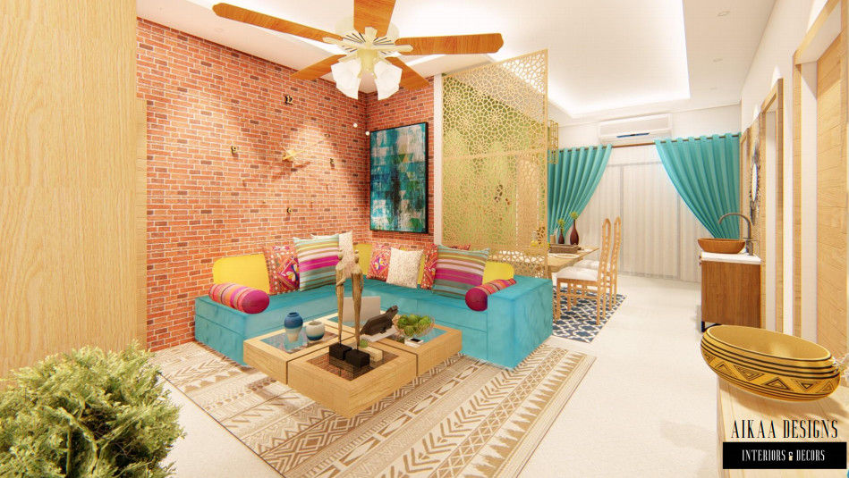 Bohemian Styled Premium Interiors for a 3 BHK at Bangalore, Aikaa Designs Aikaa Designs 컨트리스타일 복도, 현관 & 계단 합판