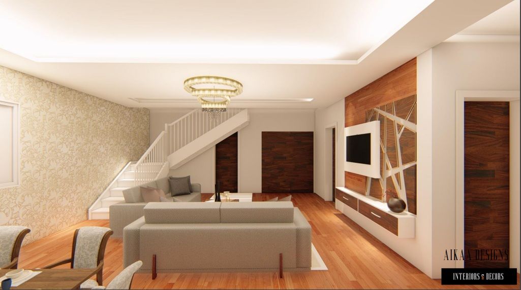 Elegant Interiors for a 3 BHK VILLA at Chennai, Aikaa Designs Aikaa Designs Living room Plywood