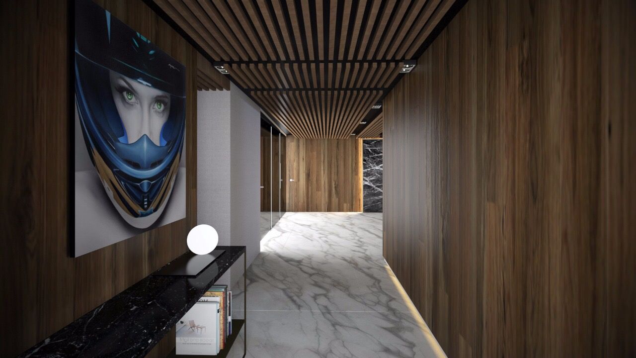 Proyecto Departamento, FM ARQUITECTOS FM ARQUITECTOS Modern Corridor, Hallway and Staircase Marble