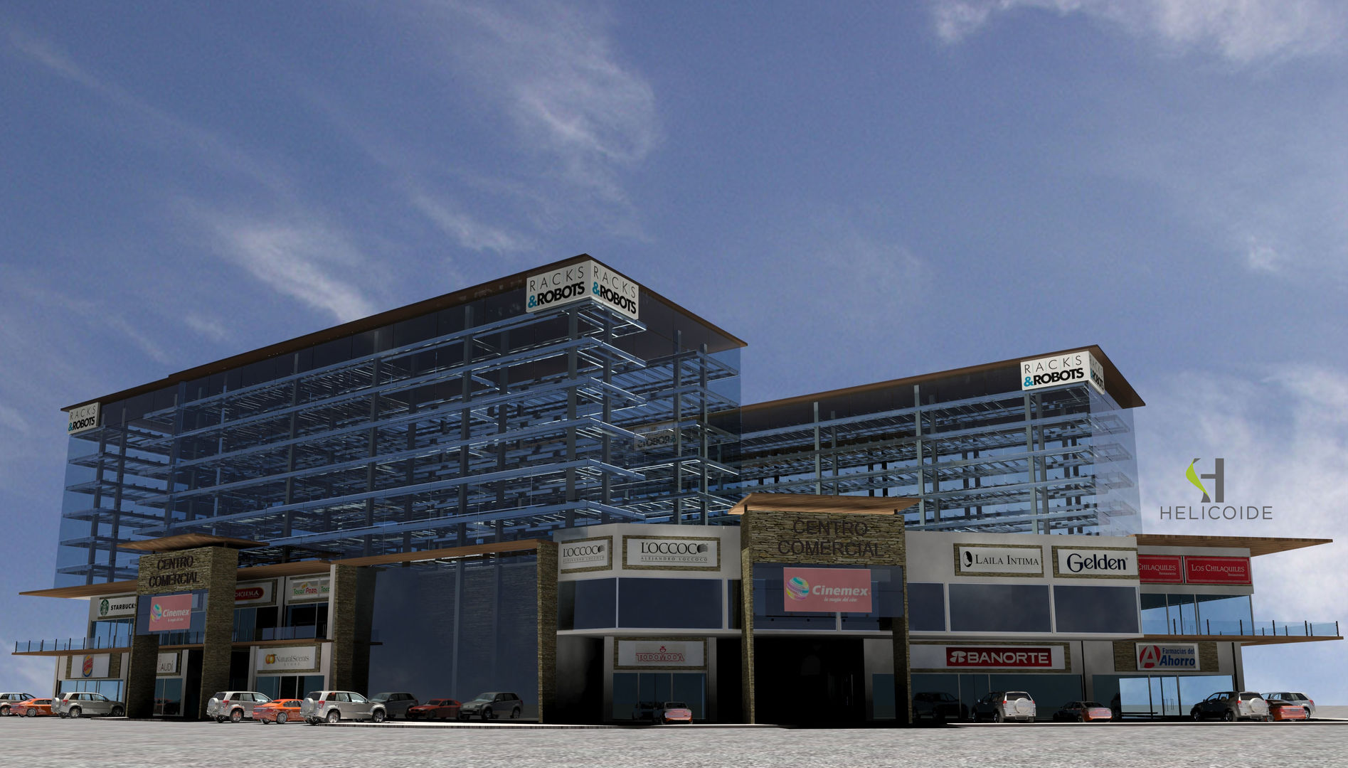 Cuerpos de estacionamiento robotizado Helicoide Estudio de Arquitectura Espacios comerciales Centros comerciales