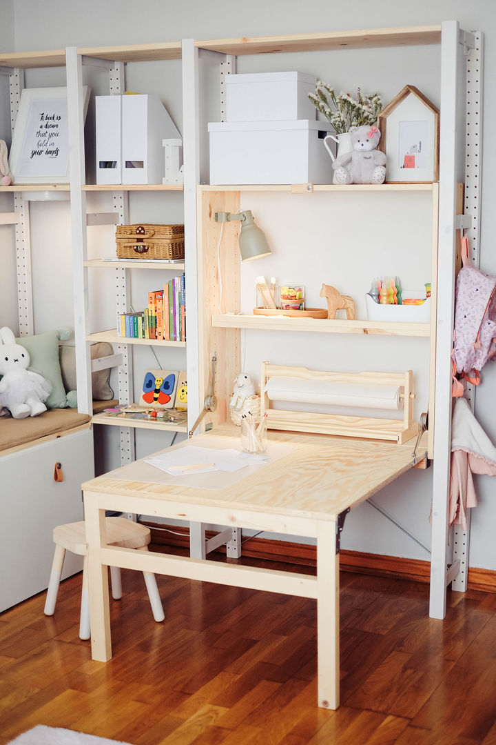 Quarto de menina YS PROJECT DESIGN Quarto infantil escandinavo Madeira maciça Multi colorido Escrivaninha e cadeiras