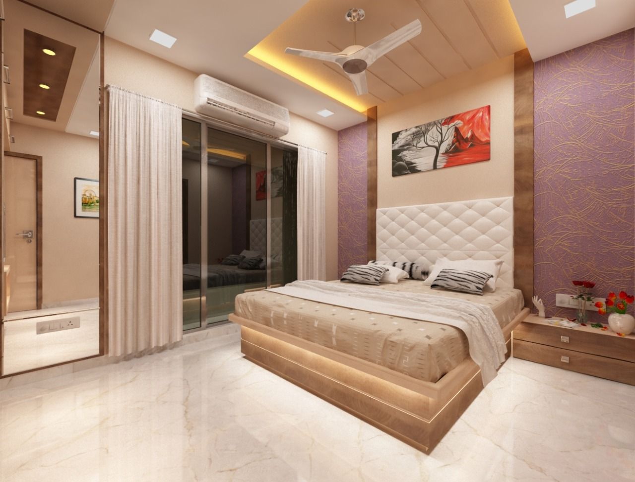 3BHK home design in Ghansoli, Mumbai , Square 4 Design & Build Square 4 Design & Build Kamar Tidur Modern