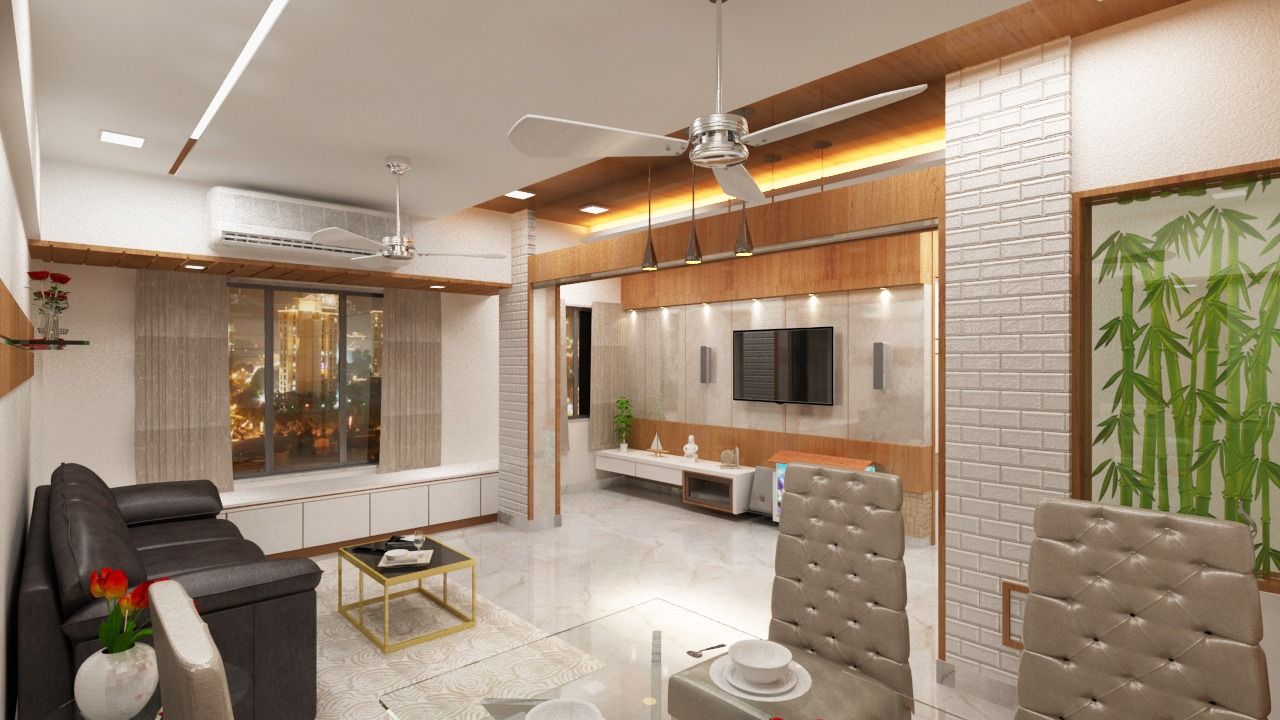 3BHK home design in Ghansoli, Mumbai , Square 4 Design & Build Square 4 Design & Build Вітальня