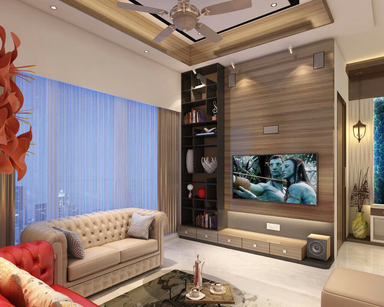 3BHK home design at Lodha in Thane, Mumbai , Square 4 Design & Build Square 4 Design & Build モダンデザインの リビング