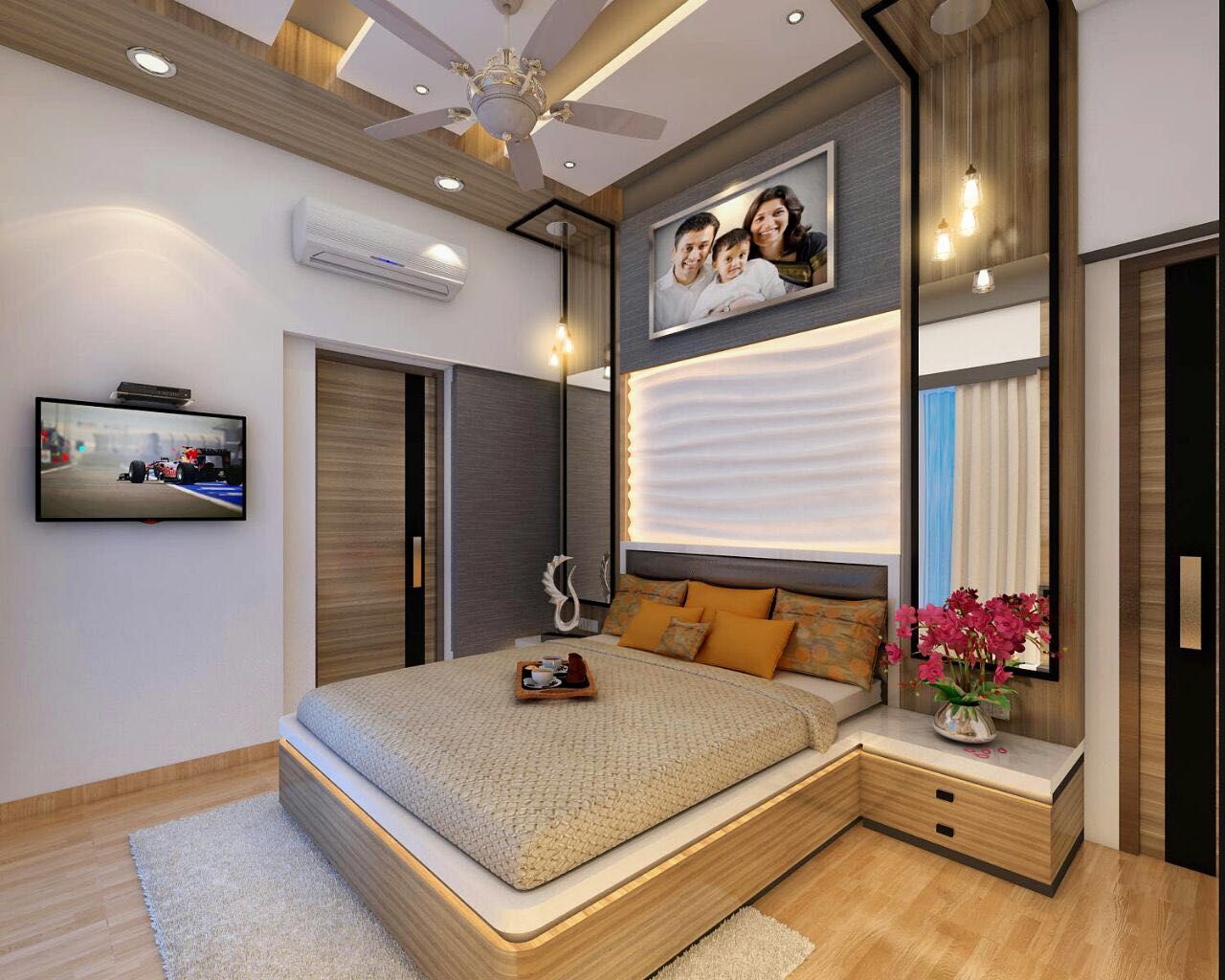 3BHK home design at Lodha in Thane, Mumbai , Square 4 Design & Build Square 4 Design & Build Kamar Tidur Modern
