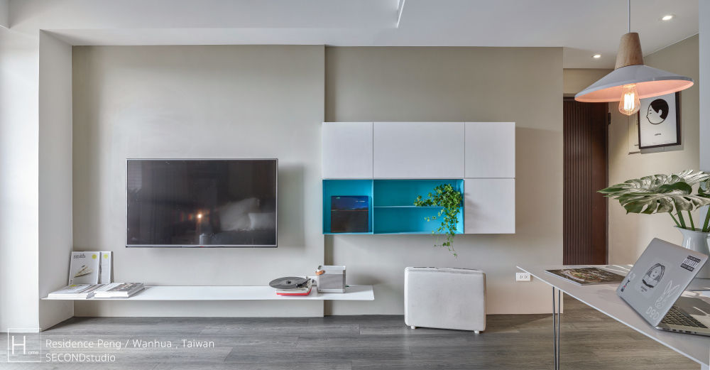 清新簡約的小坪數樓中樓, SECONDstudio SECONDstudio Livings de estilo moderno Muebles de televisión y dispositivos electrónicos