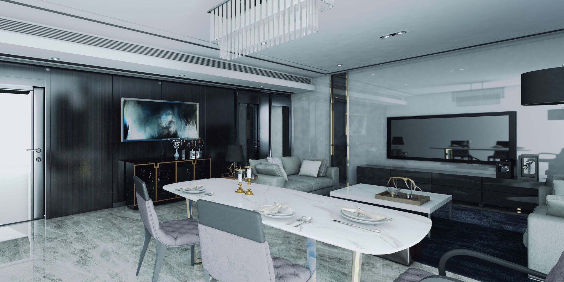 CASA HECAR, Diseño Arquitectura y Visualización 3D interior., CR.3D Modeling & Rendering CR.3D Modeling & Rendering Modern dining room Granite