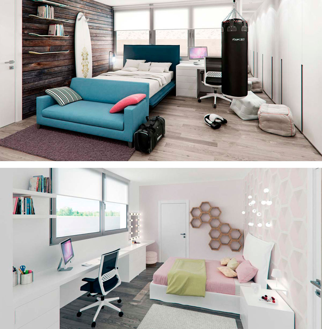 Diseño personalizado de dormitorios juveniles Tono Lledó Estudio de Interiorismo en Alicante Habitaciones juveniles Madera Acabado en madera dormitorios,diseño