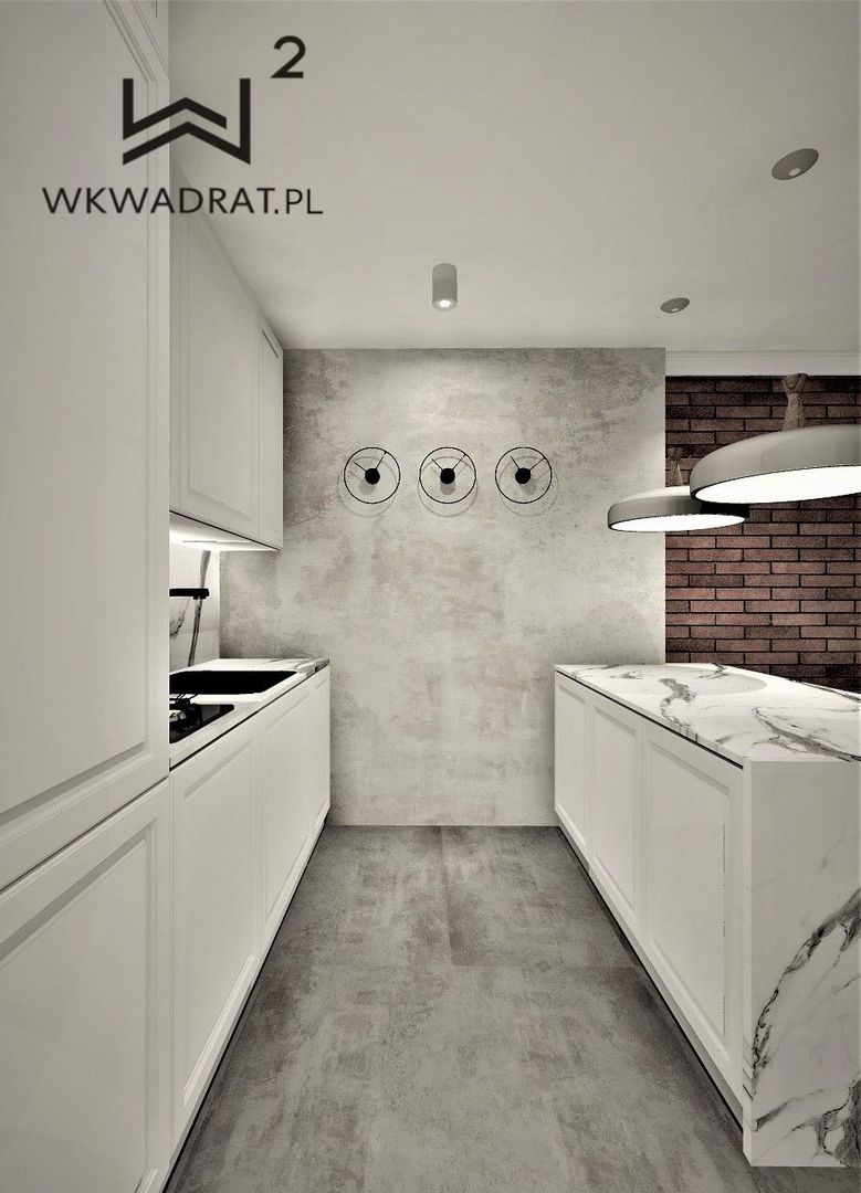 Apartament na wynajem, Wkwadrat Architekt Wnętrz Toruń Wkwadrat Architekt Wnętrz Toruń Kitchen units Concrete