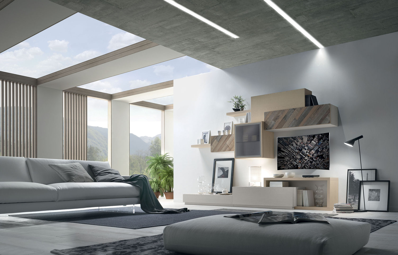 Un soggiorno moderno con angolo studio, Idea Stile Idea Stile Salas de estar modernas Madeira Acabamento em madeira