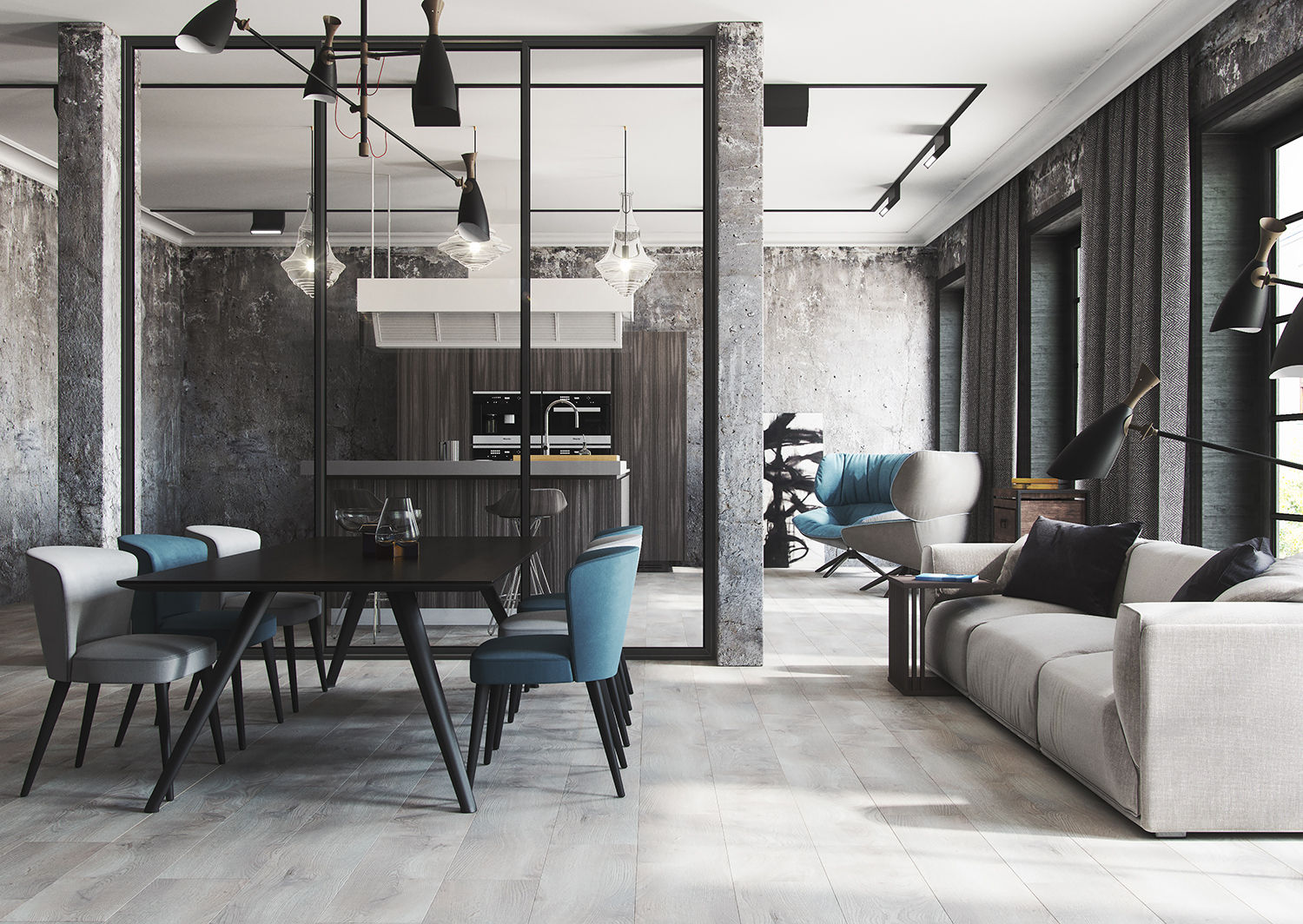 Modern Loft, Vis-Render Architektur Visualisierung Agentur Vis-Render Architektur Visualisierung Agentur 인더스트리얼 거실