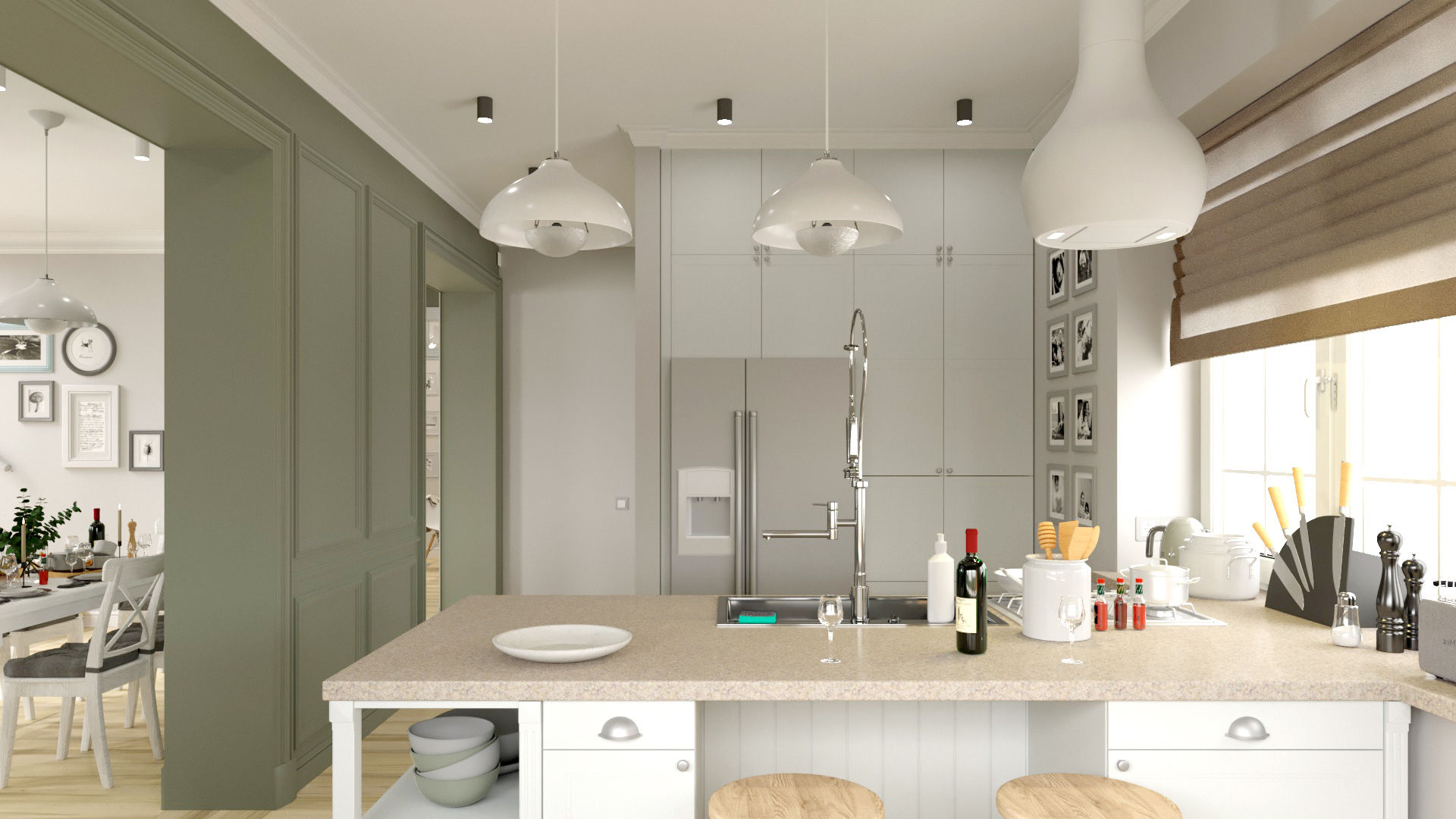 Светлая гостиная со столовой и кухня, BAUART INTERIOR DESIGN BAUART INTERIOR DESIGN Cocinas de estilo ecléctico
