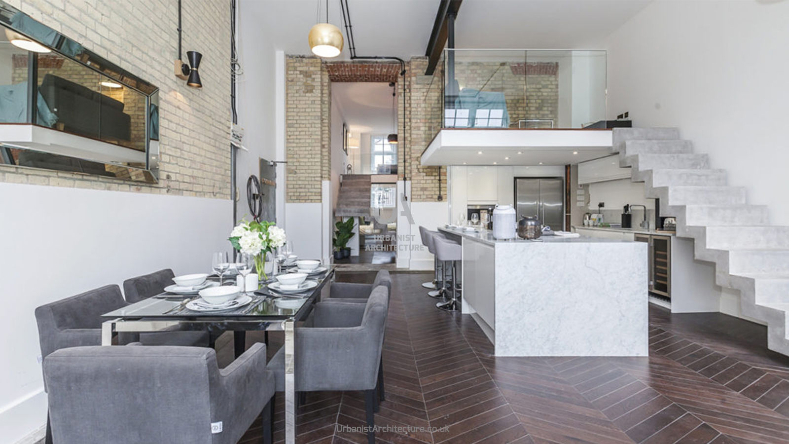 Smart kitchen and dining area Urbanist Architecture 미니멀리스트 다이닝 룸 우드 우드 그레인 dining room,kitchen,modern