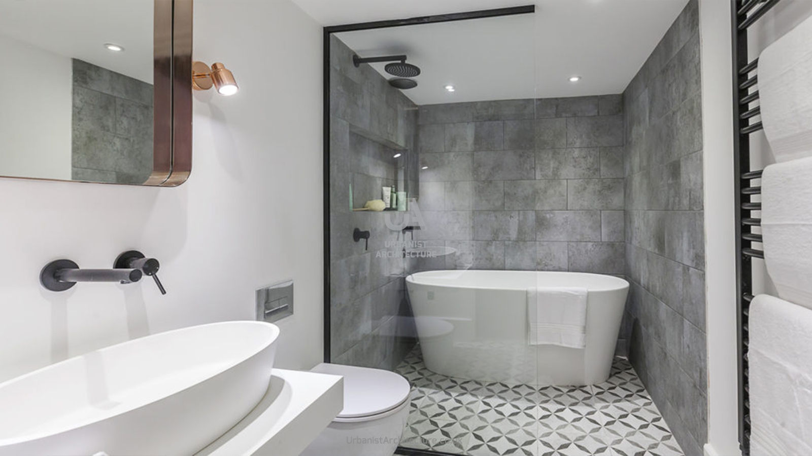 Comfortable bathroom Urbanist Architecture Salle de bain minimaliste Tuiles bathroom,walk in shower