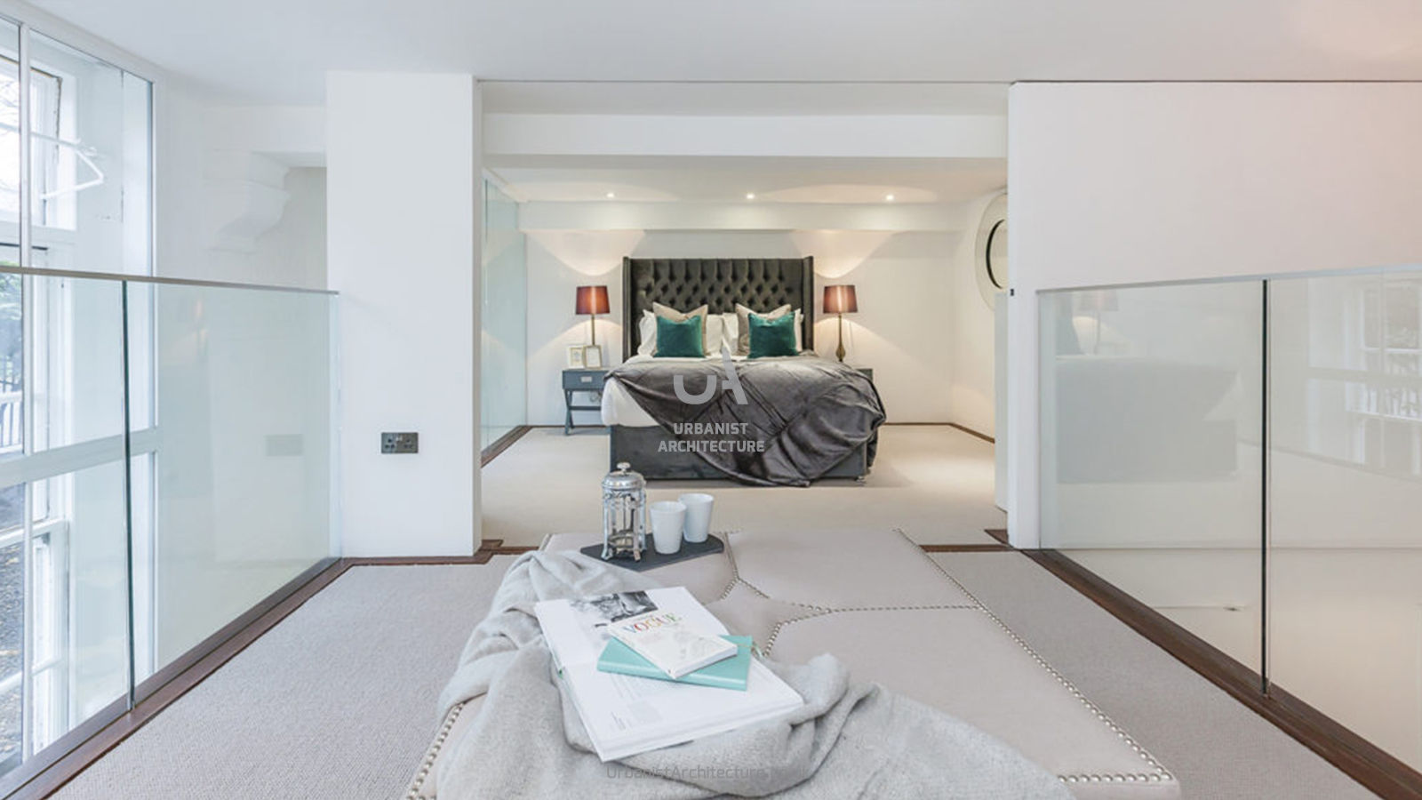 Spacious bedroom area Urbanist Architecture Minimalist bedroom Metal bedroom,modern,london