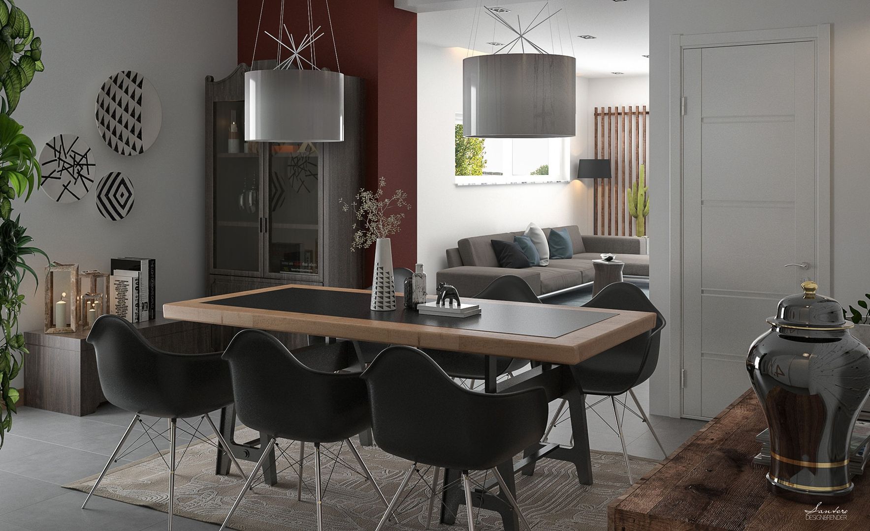 Design & Render Zona Living e Sala da Pranzo, Santoro Design Render Santoro Design Render インダストリアルデザインの ダイニング