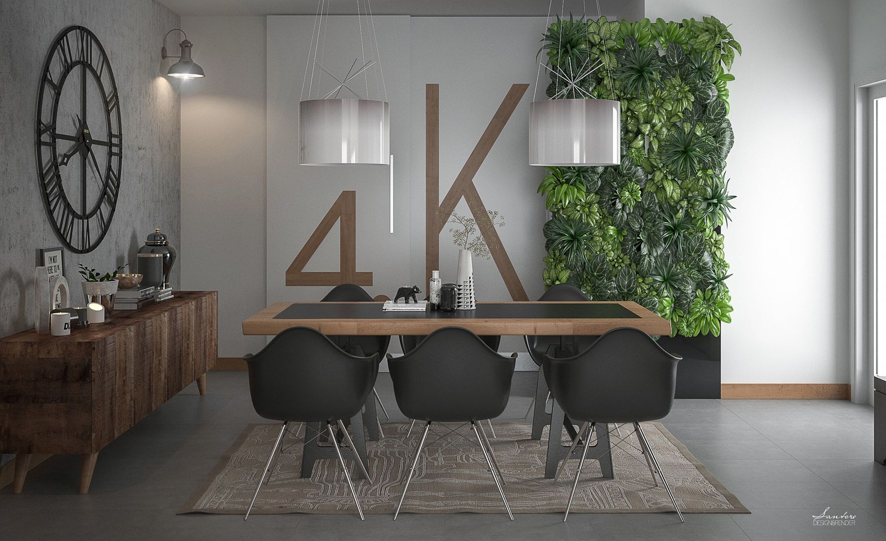 Design & Render Zona Living e Sala da Pranzo, Santoro Design Render Santoro Design Render インダストリアルデザインの ダイニング