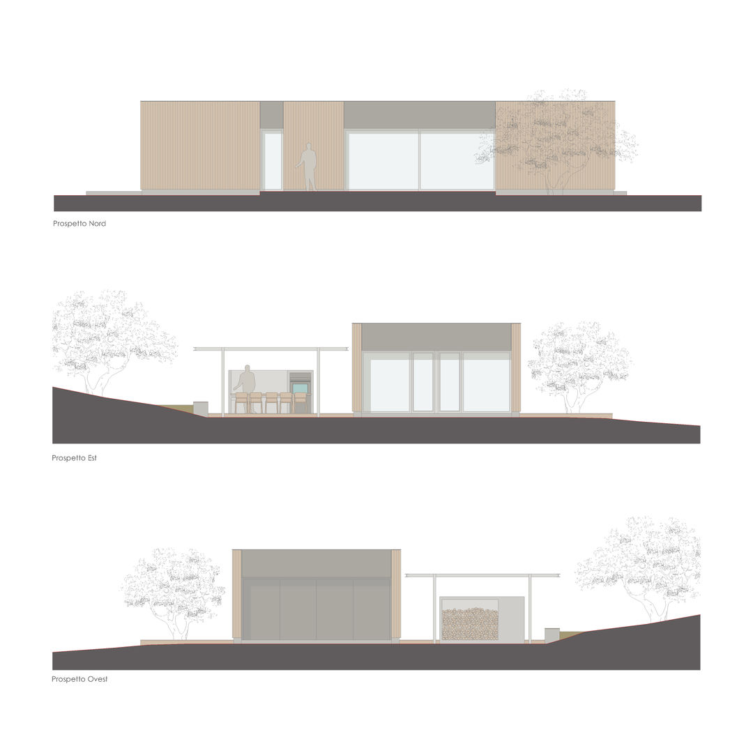 Xlam wooden house perspective drawing ALESSIO LO BELLO ARCHITETTO a Palermo