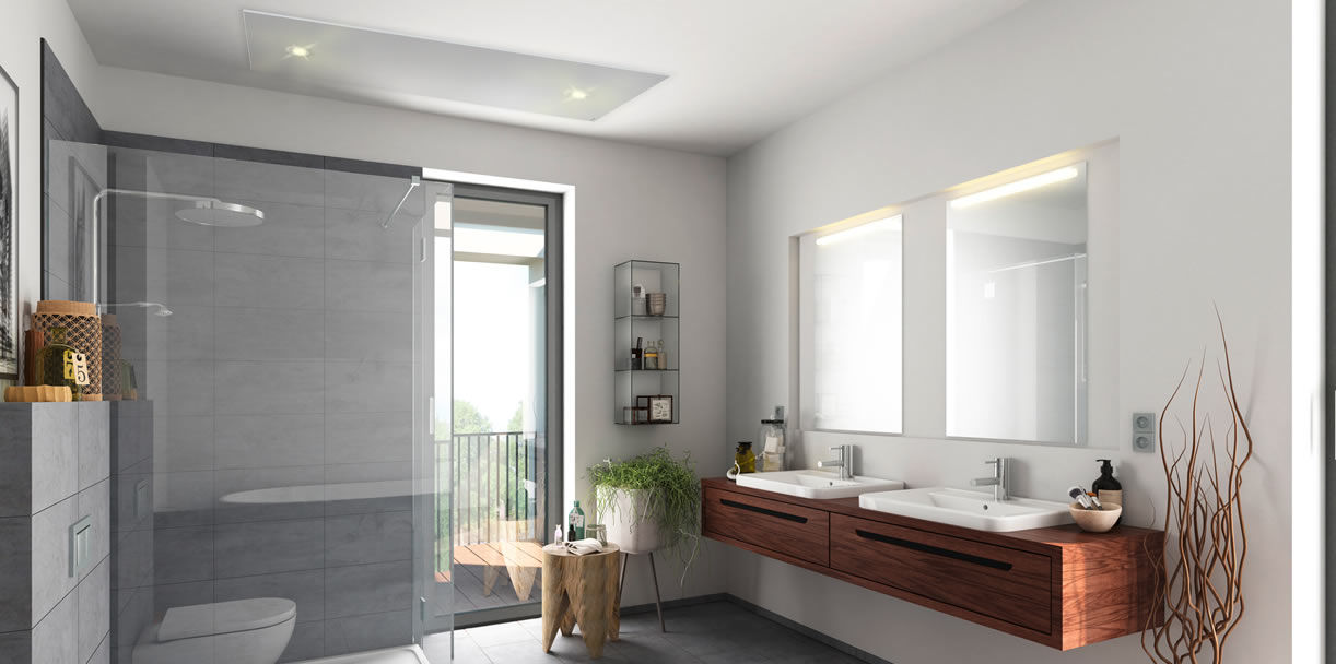 verwarmen en verlichten Heat Art - infrarood verwarming Moderne badkamers Glas badkamerlamp,infraroodbadkamer,verwarming badkamer