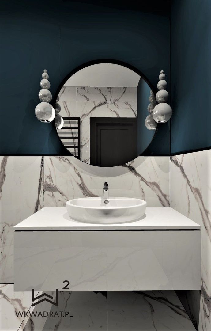 Łazienka gościnna w domie pod Toruniem, Wkwadrat Architekt Wnętrz Toruń Wkwadrat Architekt Wnętrz Toruń Modern bathroom Marble