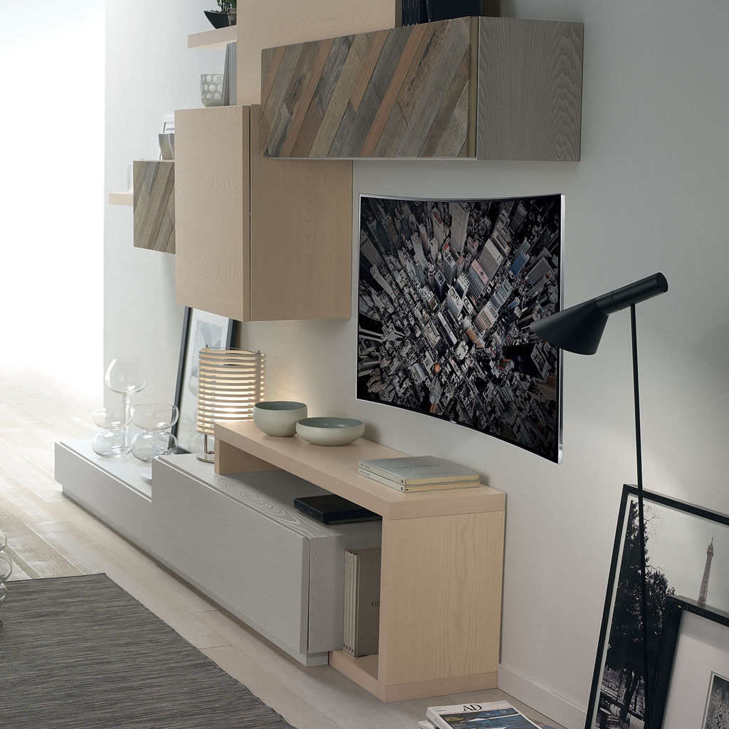 Un soggiorno moderno con angolo studio, Idea Stile Idea Stile Moderne Wohnzimmer Holz Holznachbildung