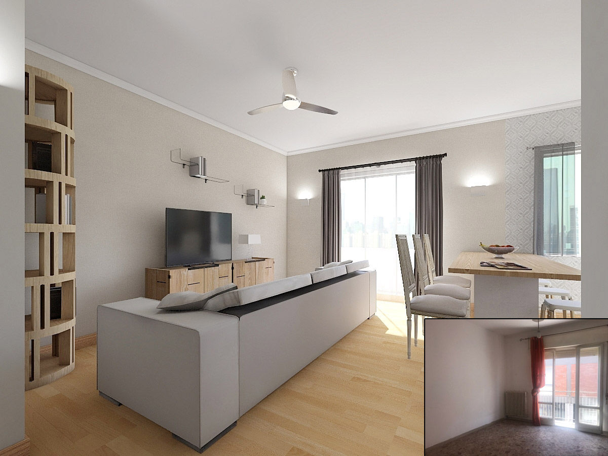 Home Staging Virtuale Living, Planimetrie Realistiche Planimetrie Realistiche Phòng khách phong cách kinh điển