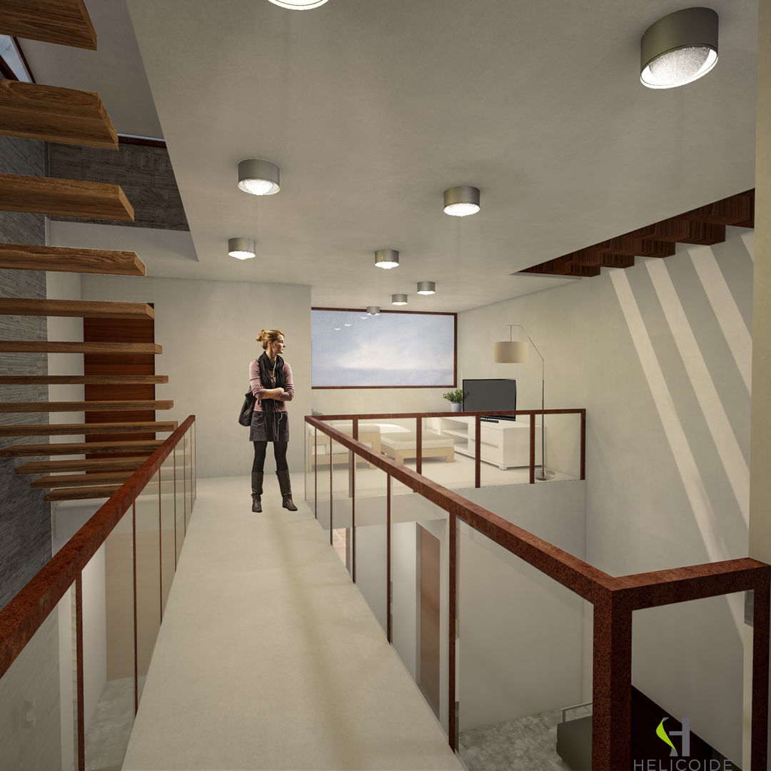 Casa B-40, Helicoide Estudio de Arquitectura Helicoide Estudio de Arquitectura Modern Corridor, Hallway and Staircase