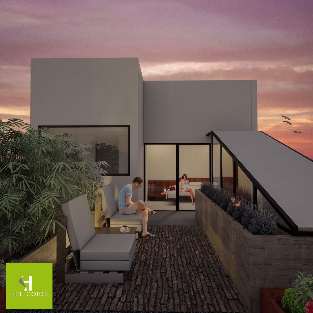 Casa B-40, Helicoide Estudio de Arquitectura Helicoide Estudio de Arquitectura Modern balcony, veranda & terrace