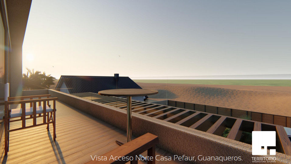 Diseño de Cabaña NAVARINO en el balneario Guanaqueros en Coquimbo, Territorio Arquitectura y Construccion - La Serena Territorio Arquitectura y Construccion - La Serena Moderne balkons, veranda's en terrassen