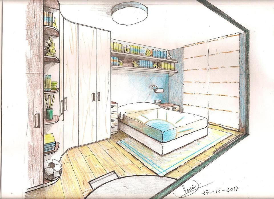 Boceto de habitación con detalles de espacio Clarion - acotrazio d'interiors S.L.U