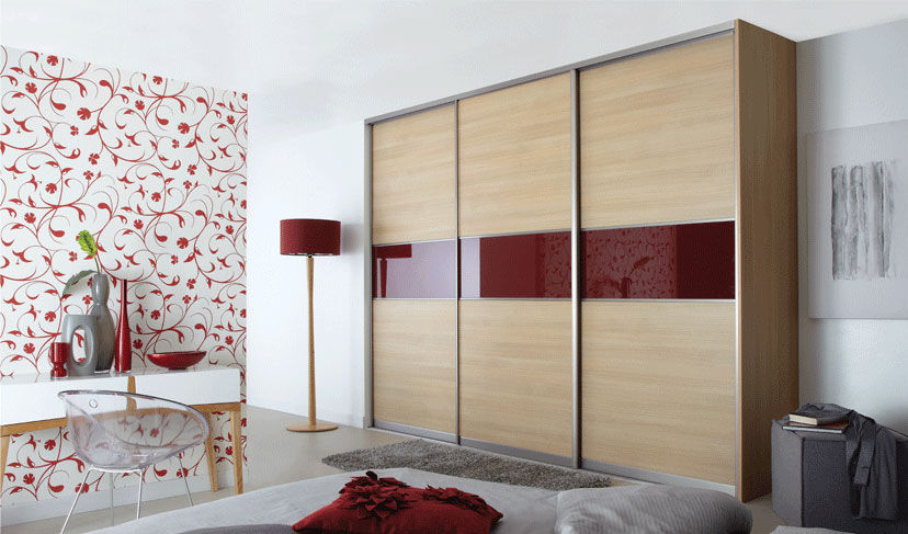 Ferrara Oak Red Sliding Door Wardrobes London Metro Wardrobes London Modern Bedroom Wardrobes & closets