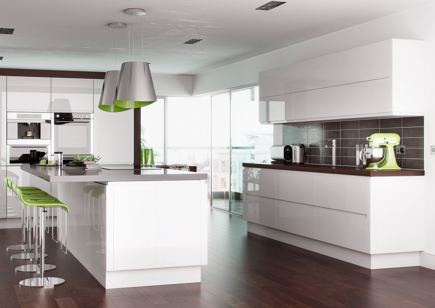 Lucente Gloss White Fitted Kitchens London Metro Wardrobes London مطبخ Cabinets & shelves