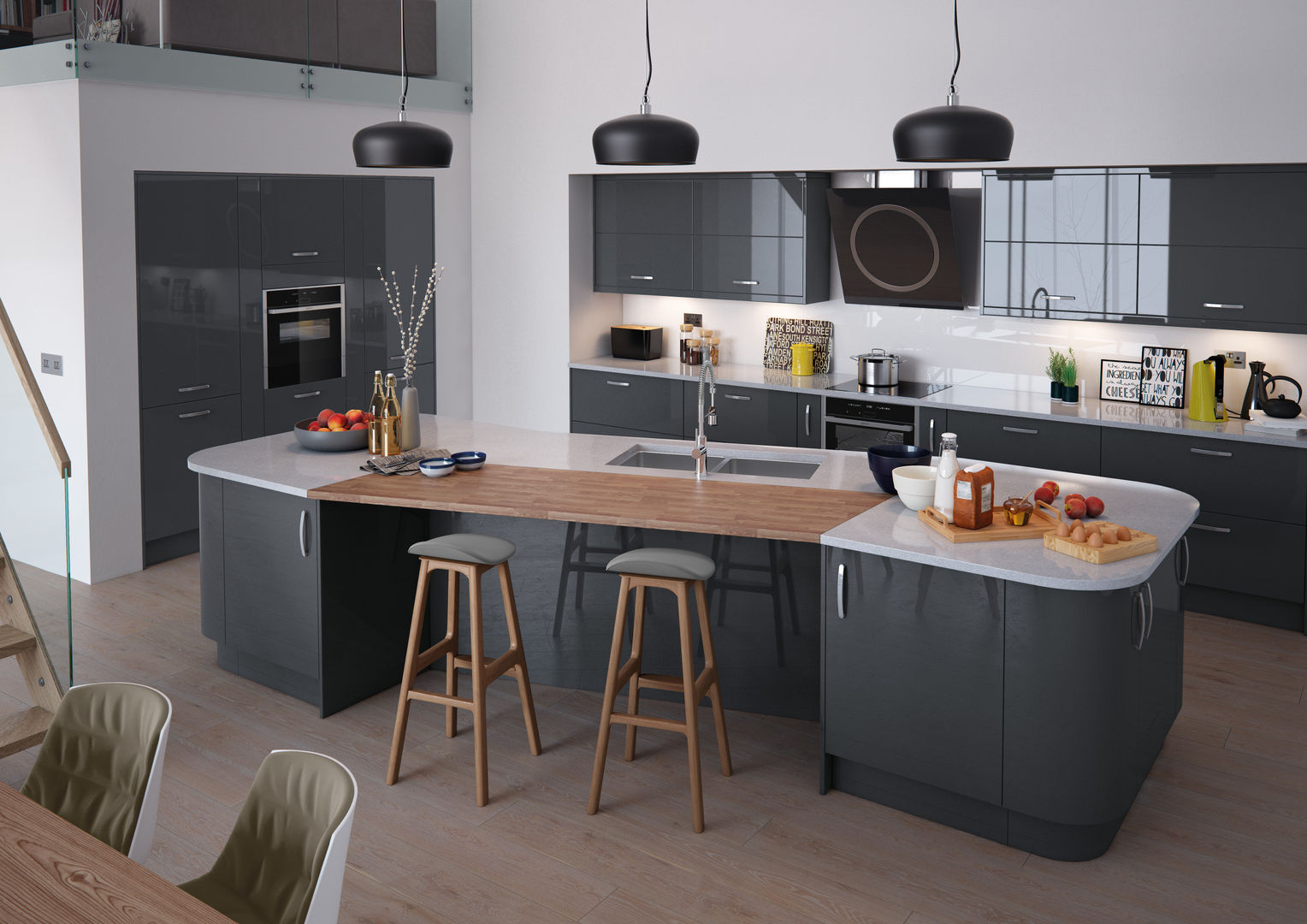 Vivo Gloss Anthracite Fitted Kitchens London Metro Wardrobes London Cocinas de estilo moderno Armarios y estanterías