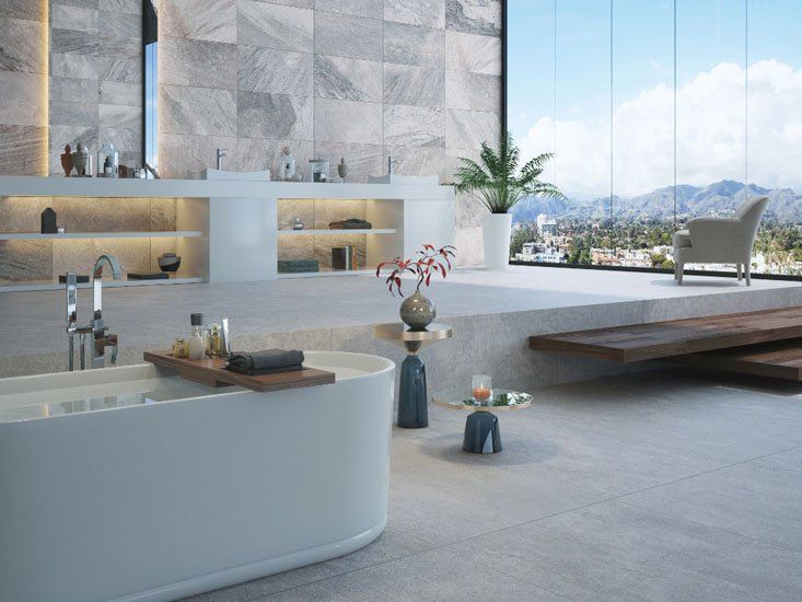 Baño estilo spa con tonos grises Interceramic MX Baños de estilo moderno Cerámico